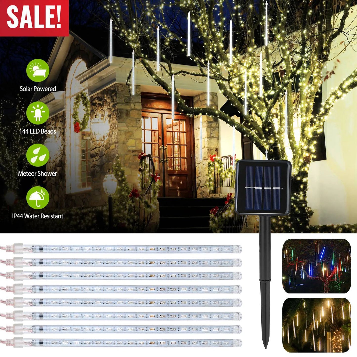 Solar Powered Meteor Shower String Lights