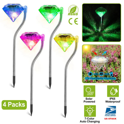 4Pcs Solar Garden Light Outdoor Diamond LED Light