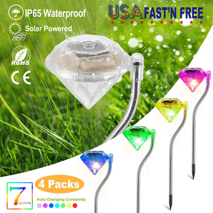 4Pcs Solar Garden Light Outdoor Diamond LED Light