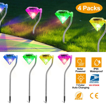 4Pcs Solar Garden Light Outdoor Diamond LED Light