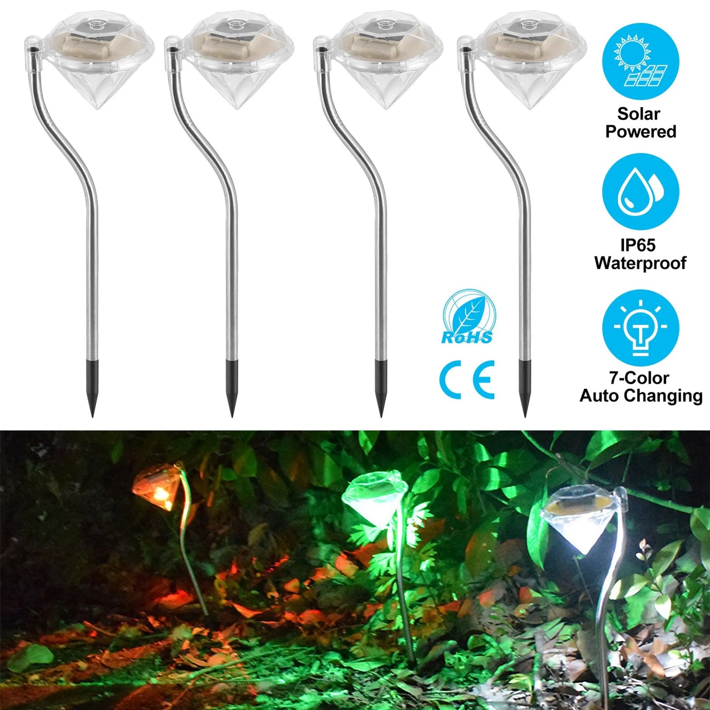 4Pcs Solar Garden Light Outdoor Diamond LED Light