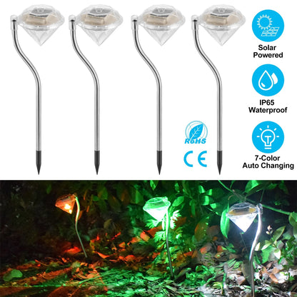 4Pcs Solar Garden Light Outdoor Diamond LED Light