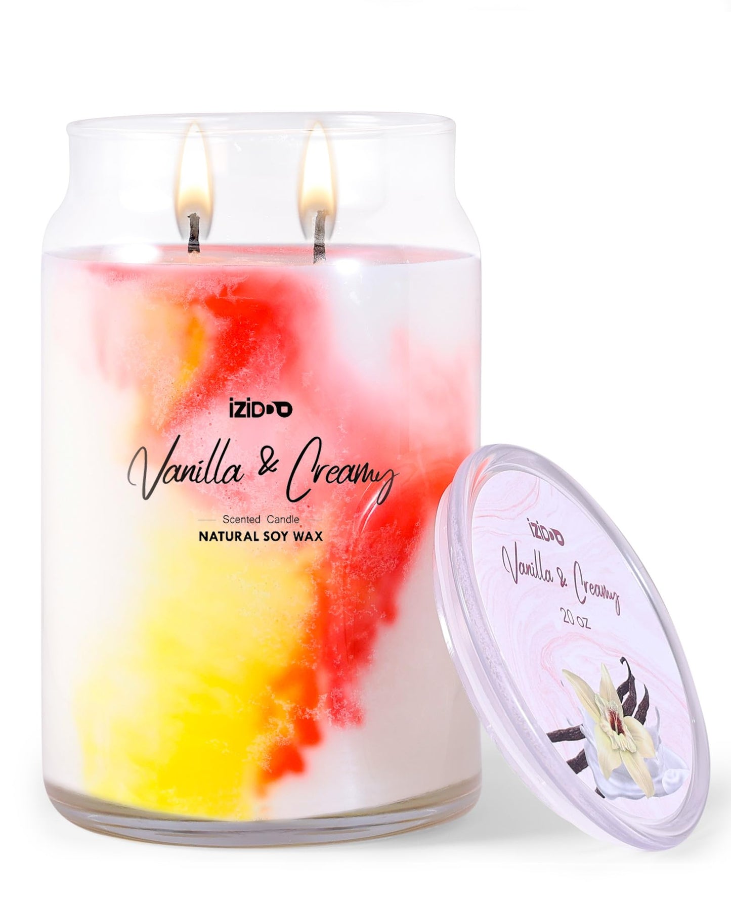 IZIDDO Candles for Home ScentedVanilla & Creamy 2 Wick Large Scented Candles20 oz 110 Hours BurnHandmade Tie-Dye CandleHoliday Candles Gifts for Women