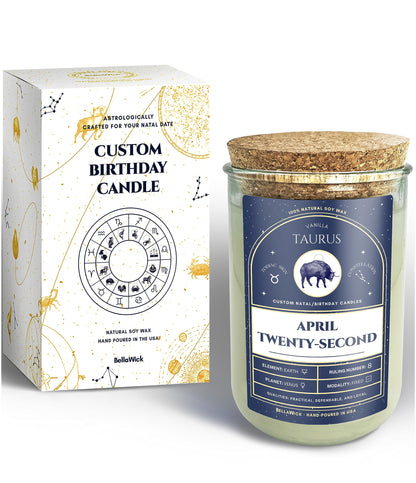 Birthday Candles - Custom Birthdate Astrological Zodiac Scented Candles. Astrology Gifts. All Natural Soy Wax. 75+ Hour Burn Time. Made in USA - April 22