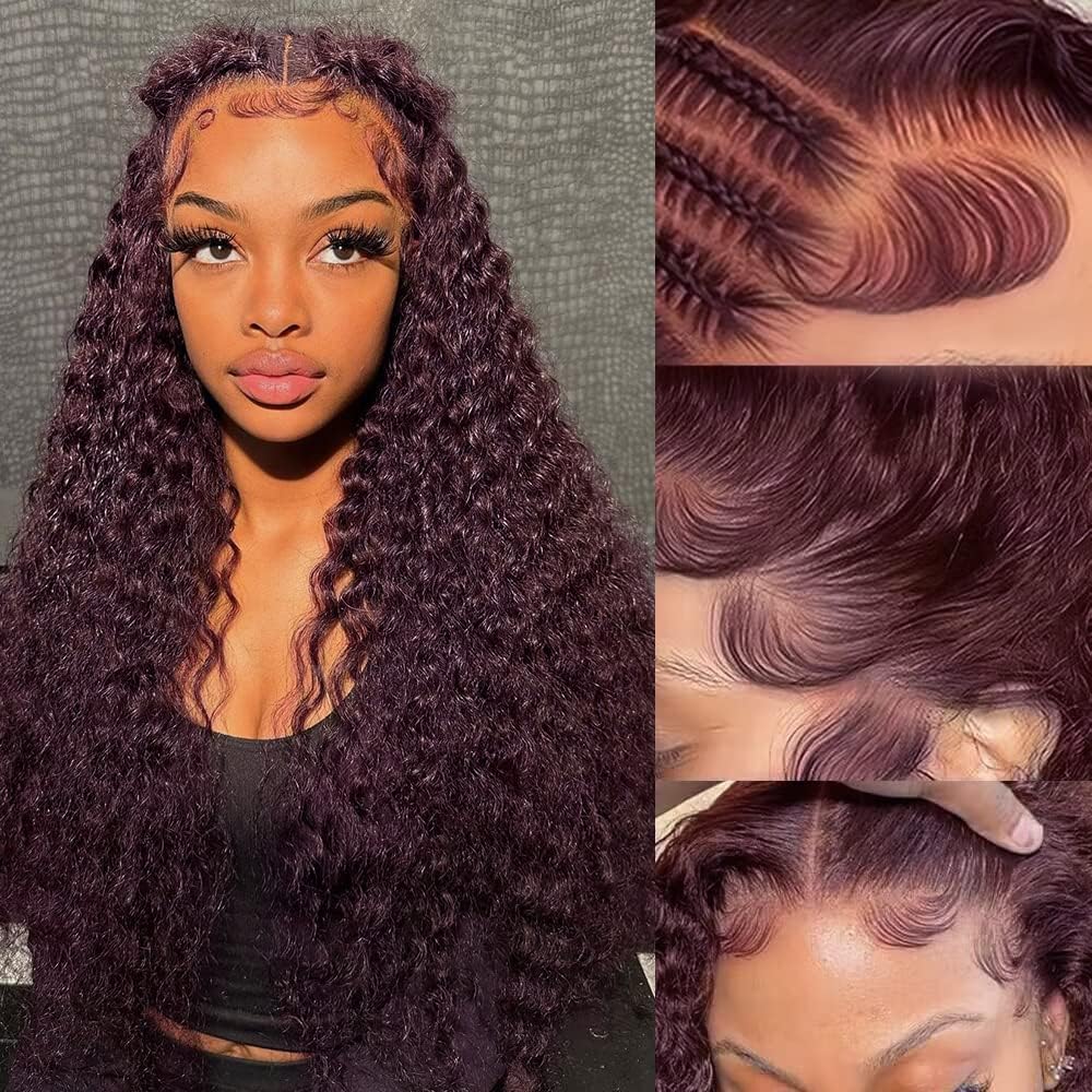 XZZ Dark Purple Curly Lace Front Wig 26 Inch