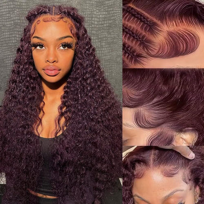 XZZ Dark Purple Curly Lace Front Wig 26 Inch