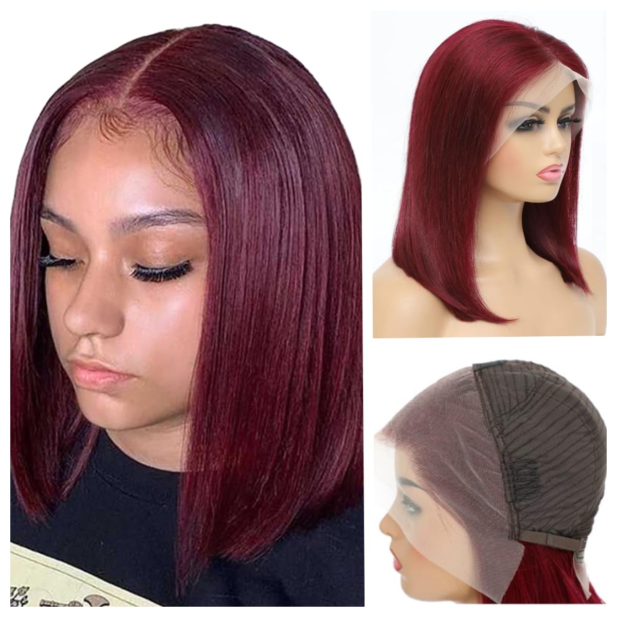 RLHAIR Ombre Highlight Bob Wig Human Hair 13x4 Lace Frontal Wig Ombre P4/27 Short Bob Lace Front Wigs Pre Plucked 180% High Density Straight Bob Wig Human Hair Free Part (10Inch P4/27)
