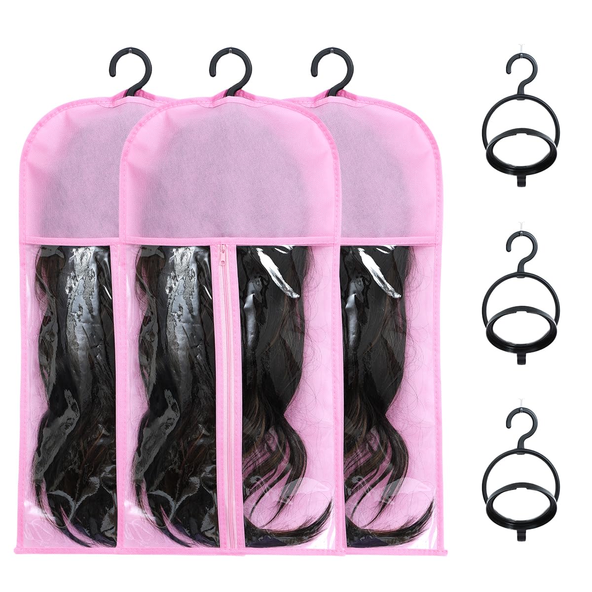 3Pc Wig Care Storage Set with Durable Holders and Zip Closure
