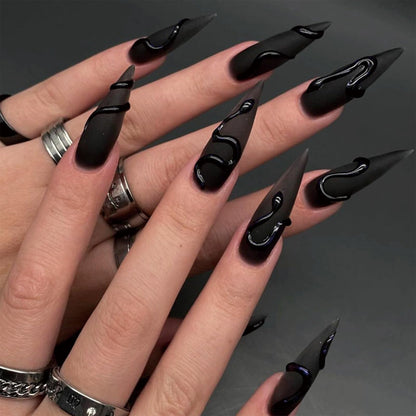 GOTHIC Glam Matte Black Almond Press-Ons 24pcs
