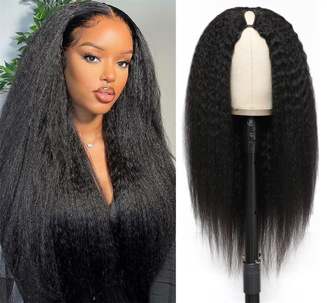 Kinky Straight V-Part Human Hair Wig 26 Inch