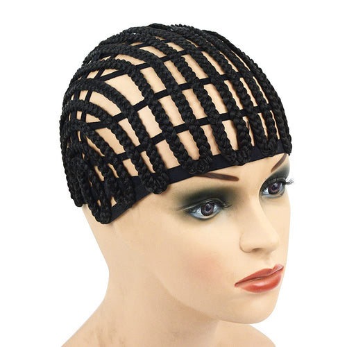 Black Braided Crochet Wig Cap with Clips